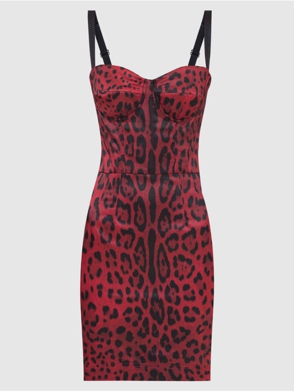 Dolce & Gabbana Red and Black Leopard Bustier Mini Dress